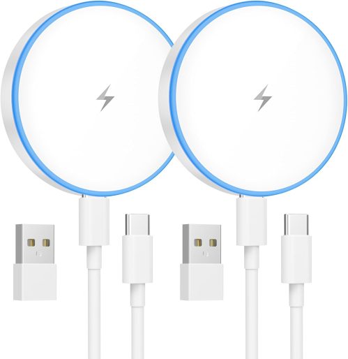 MagSafe Charger 2 Pack 15W Magnetic Wireless Charger Fast Charging Pad Compatible with iPhone 16/15/14/13/12 Series & AirPods 3/2/Pro Magnetic MagSafe Charging Pad with Dual Charging Ports