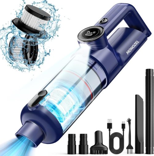 Car Vacuum Portable Cordless – Handheld Vacuum Cordless with Brushless Motor, 15000Pa Strong Suction Vacuum with LED Light, Type C Cable, 2 Fliters, Hand Vacuum Cleaner for Home, Pet and Car